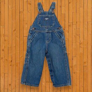 Vintage Oshkosh B'gosh SIZE 18 MONTHS Blue Denim Carpenter Vestbak Jean Overalls